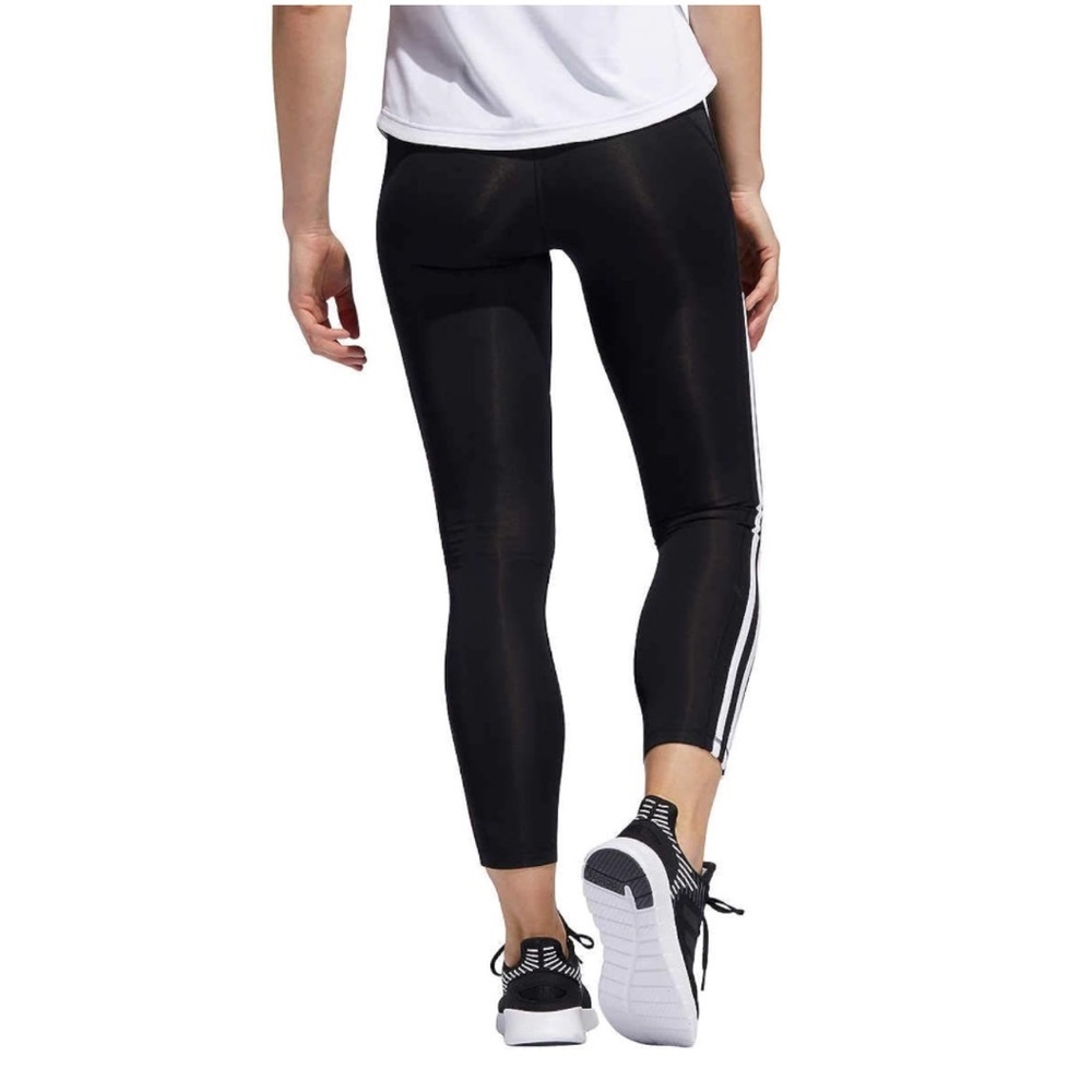 🆕 ADIDAS Woman’s Black Leggings with Triple White Stripes Size M - Picture 3 of 7